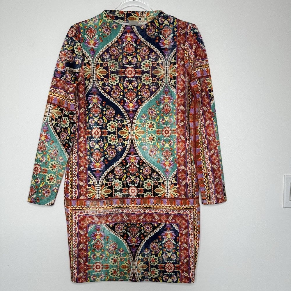 Asos Mosaic Print Sheath Dress Size‎ 10 Colorful Artsy Long Sleeve